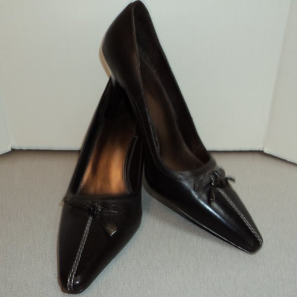 Etienne Aigner Womens 8 M Brown Leather Shoes Pumps Heels Pointed Toe - Picture 2 of 14